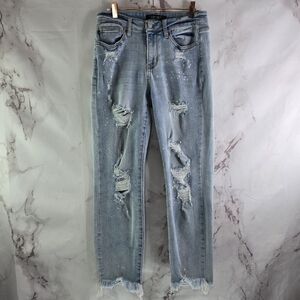 Judy Blue Jeans Womens 28 Boyfriend Fit Splatter Denim Light Wash Distressed